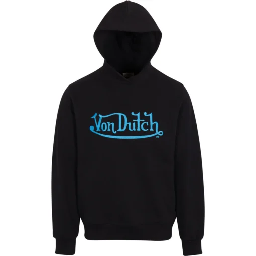 MEN’S EMBROIDERED LOGO BLUE ON BLACK HOODIE