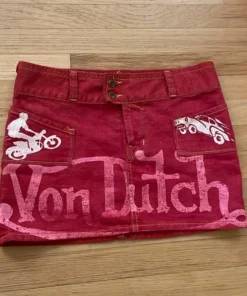 Red Von Dutch Denim Mini Skirt