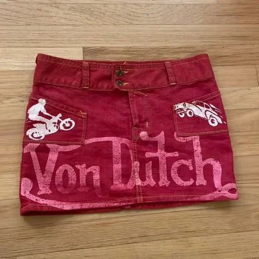 Red Von Dutch Denim Mini Skirt