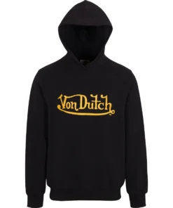 VON DUTCH EMBROIDERED LOGO GOLD ON BLACK HOODIE