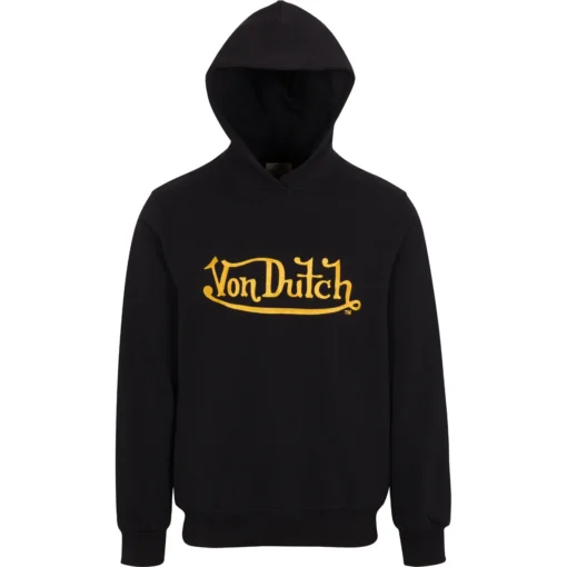 VON DUTCH EMBROIDERED LOGO GOLD ON BLACK HOODIE